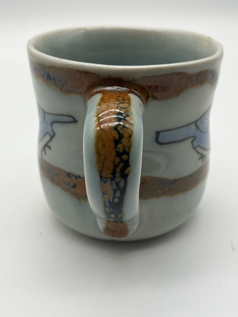 KEN EDWARDS Mexican TONALA POTTERY Stoneware- Flat Cup-Signed-El Palomar Blue Sm - Picture 3 of 8